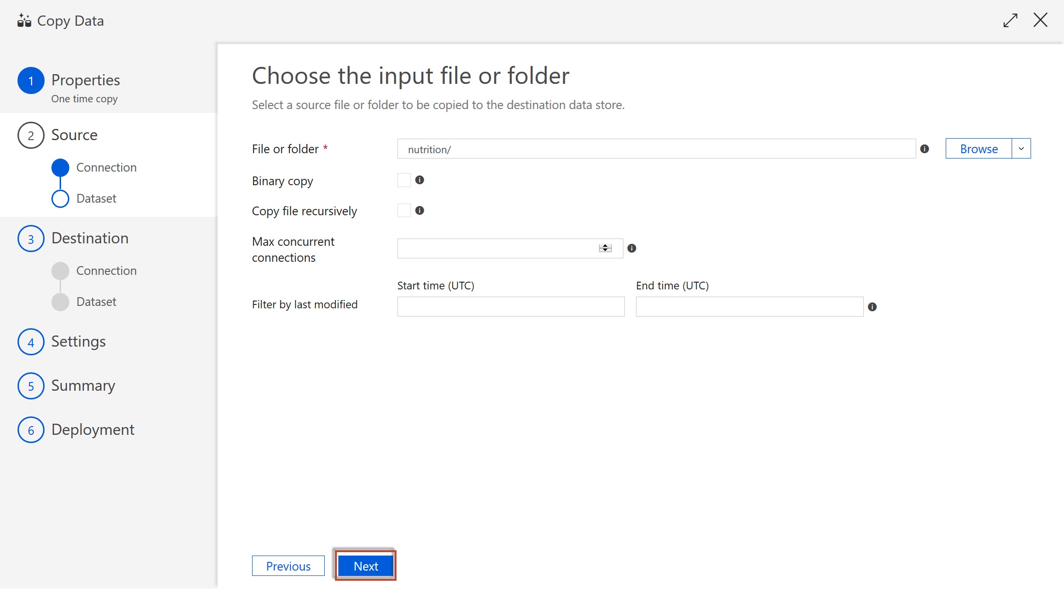 The input file or folder dialog is displayed