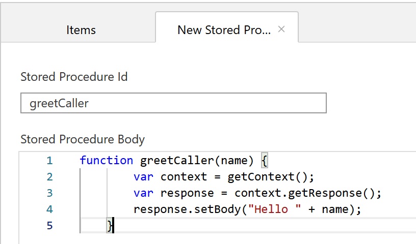 A new stored procedure called greetCaller is displayed